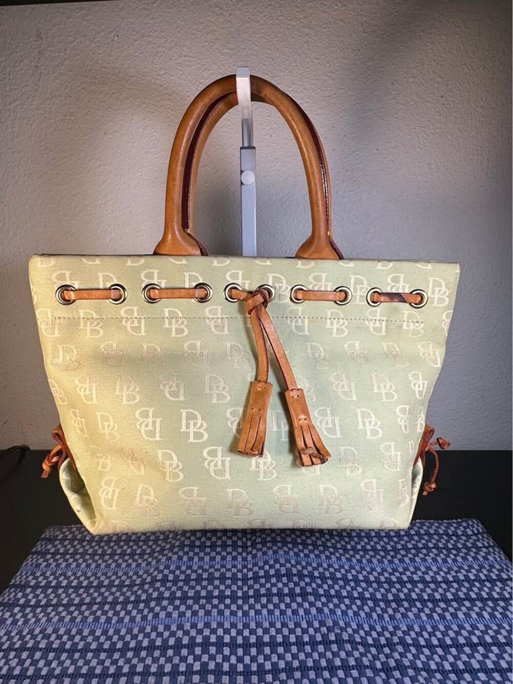 Dooney & Bourke Vintage Signature Monogram Canvas Tulip Tassel Tote Bag